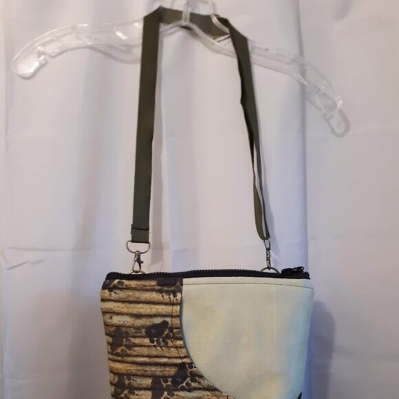 New Travel Sling bag Western Bear Paw Prints design Sage Suede Brown blue rustic - Picture 2 of 14